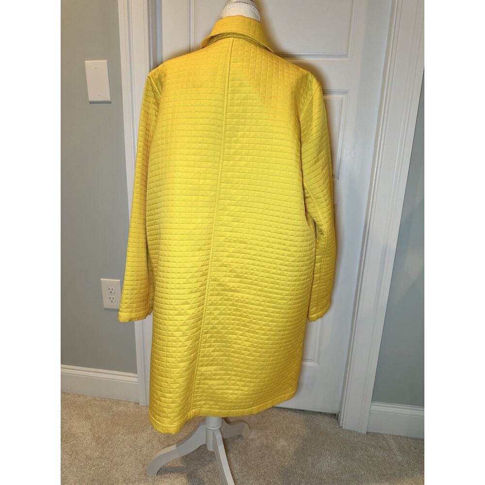 Harve Benard Quilted Coat Women Size 16 Vintage Yellow Grid Textured Long Jacket - Picture 5 of 11